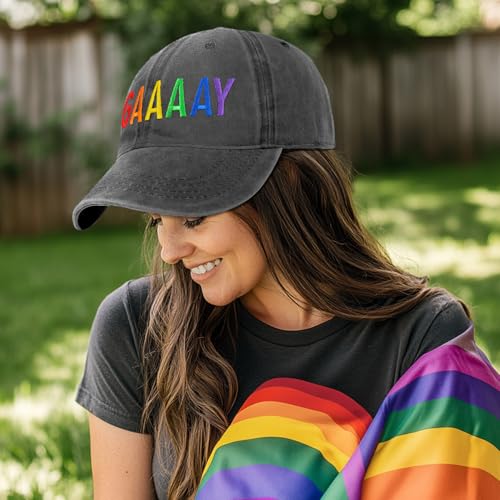 Image of Gay Pride Trucker Hat for Men and Women Rainbow LGBT Embroidered Adjustable Washable Baseball Cap Accessories Gifts