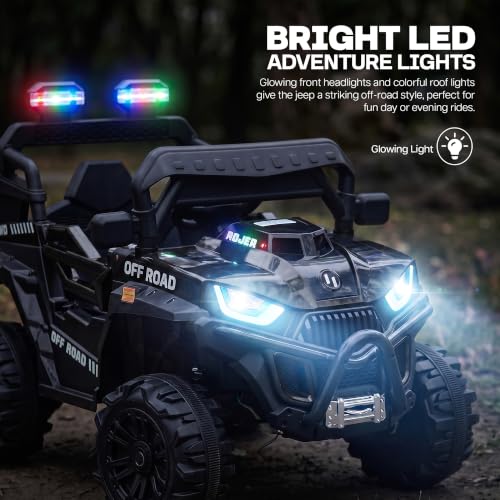 Image of Baybee Roger Electric Jeep for Kids with Parental Control | Baby Battery Operated Ride On Toy Car with 4x4 Motor, RGB Lights, Music & Swing Mode | Rechargeable Battery Car for Kids 2-6 Years (Black)