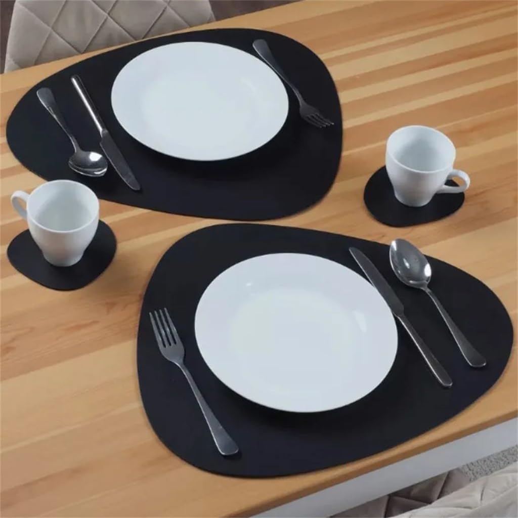 Dining Mat with Cup Set Oval Table Black Cafe Food