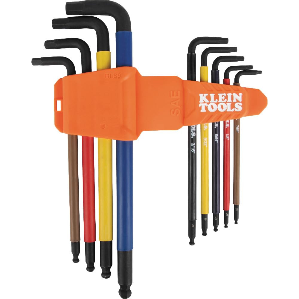 Klein Tools BLS9 9-Piece Extra-Long Hex Key Set, SAE Color-Coded L