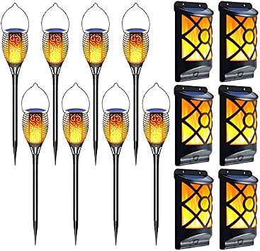 Solar Flame Lights Outdoor, Solar Torch Light with Flickering Flames, Waterproof Auto On/Off Dusk to Dawn Christmas Landscape Decoration Lighting Lantern for Garden Patio Pathway Yard
