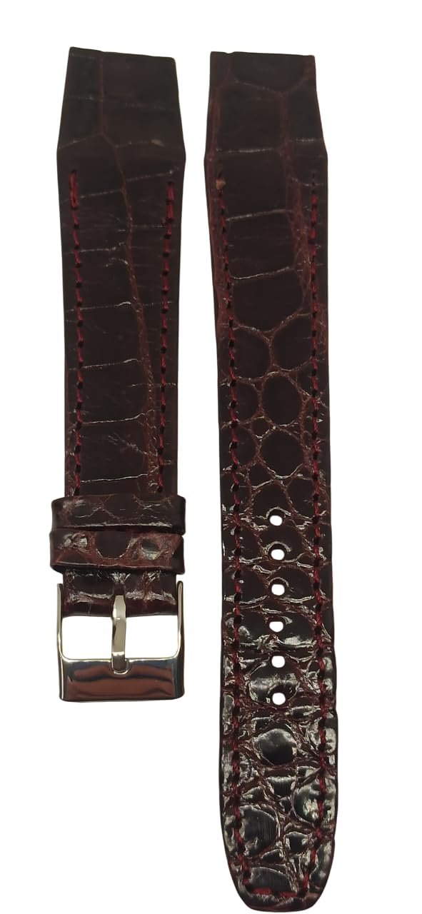 RVC Bracelet pour montre avec les anses soudées en crocodile Bordeaux foncé, disponible en 16-18 et 20mm