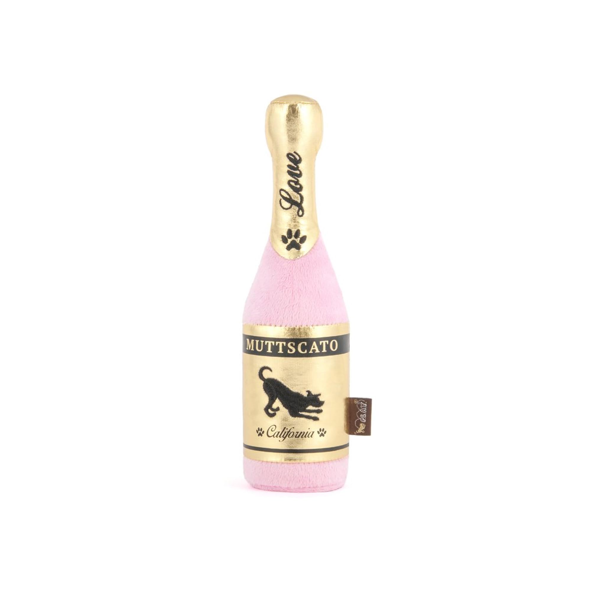 P.L.A.Y. Barking Bubbly Champagne Bottle Dog Toy – Plush Squeaky Chew Toy for Dogs, Durable & Double-Stitched, Eco-Friendly Fill, Machine Washable, Holiday & Celebration Pet Gift