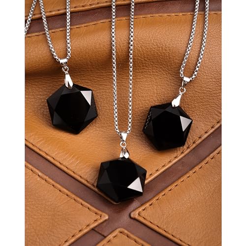 Genuine Obsidian Hexagram Star Necklace Healing Crystal Pendant, Adjustable Natural Gemstone Necklace Reiki Quartz Jewelry for Men Women2