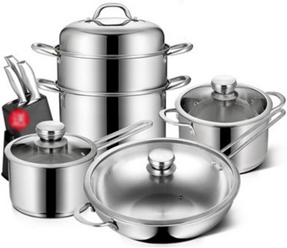 Cookware set stainless steel household frying pan soup pot tool steamer glass lid kitchen utensils Cookware set stainless steel household frying pan soup pot tool steamer glass lid kitchen utensils