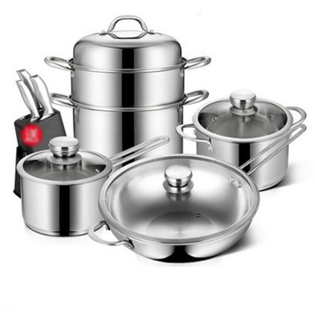 GTHTUHFD Cookware Set Stainless Steel Household Frying Pan Soup Pot Set Tool Steamer Frying Pan Glass Lid Kitchen Utensils
