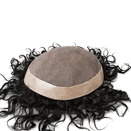 Foto von Lordhair Lockige Perücke für Männer, Echthaar-Toupet, Haarersatzsystem(Off Schwarz 1B#)