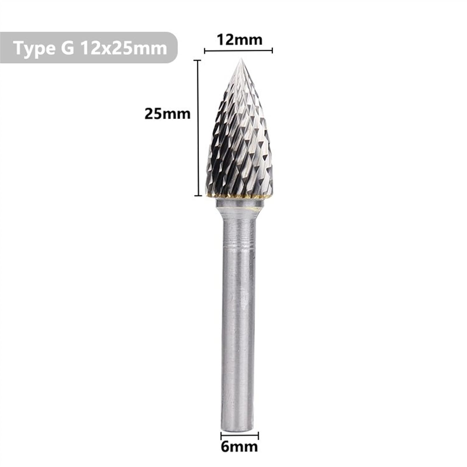 Rotary Files E G H M Type Double Cut Tungsten Carbide Files 6mm Shank Rotary Burrsfor Metal Wood Abrasive Tools 1Pcs(G Type 25x12)