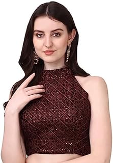 Blusa para mujer, cuello halter, chickenkari, lentejuelas, trabajo, lista, color, rojo (Maroon), 38