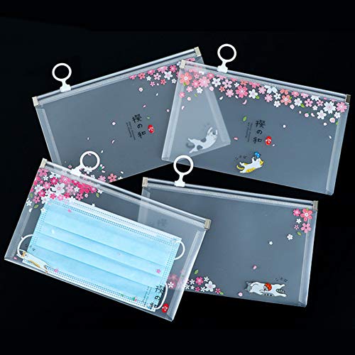 Oubetty 12Pcs Bolsa para Guardar Mascarillas Portátil con Cremallera Estuche para Mascarillas de Almacenamiento de Plástico contra el Polvo y Suciedad 22 * 13cm para Niño Adulto (2C Gato Sakura)