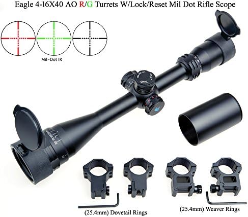 Standard Optics Eagle 4-16x40 AO R/G Target Turrets W/Lock/Reset Mil Dot Rifle Scope W/ 2 Kinds of Rings