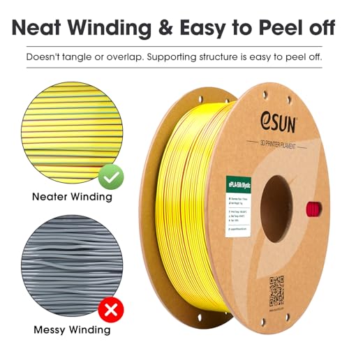 Image of eSUN Silk Mystic PLA Filament 1.75mm, Shiny Silk Three Color Co Extrusion 3D Printer Filament, 1KG (2.2 LBS) Spool 3D Printing Color Change Filament for 3D Printers,Red Yellow Blue