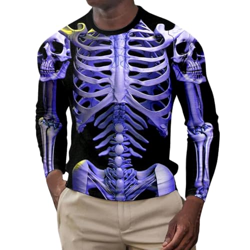 Generisch Camiseta de esqueleto 3D para hombre y mujer, unisex, camiseta de manga larga con estampado de costillas espeluznantes, con diseño realista, cuello redondo, sudadera con capucha como disfraz