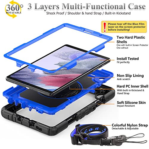Seymac Stock Samsung Galaxy Tab A7 Lite Case 8.7'' With Screen Protector | Pencil Holder [360 Rotating Hand Strap] &Stand, Drop-Proof Case For Galaxy Tab A7 Lite 2021 Sm-T220/T225/T227 (Blue/Black) #TOP5
