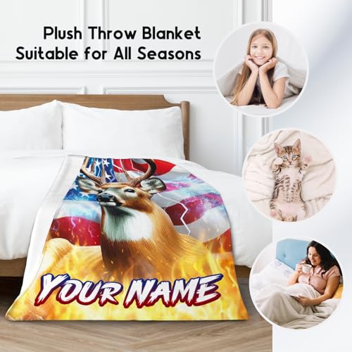Hunting Gifts for Boys Men - Personalized Deer Blanket with Name - Cool Soft Cozy Throw for Bed - 4 Sizes