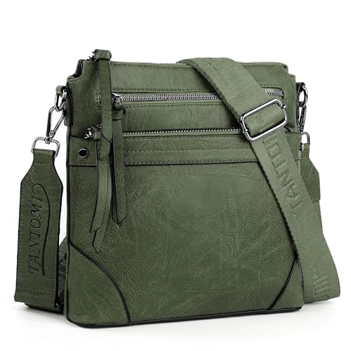 Sac à bandoulière femme vert foncé multibans grand format chic pour travail