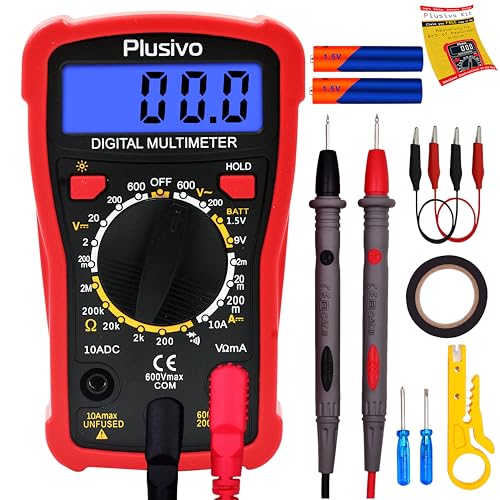 Digital Multimeter – Zuverlässige Messung von Spannung, Strom und Widerstand, Autobatterien, AC/DC Spannung, DC Strom, Dioden und Durchgangsprüfung - Hochwertige Prüfspitzen und praktisches Zubehör