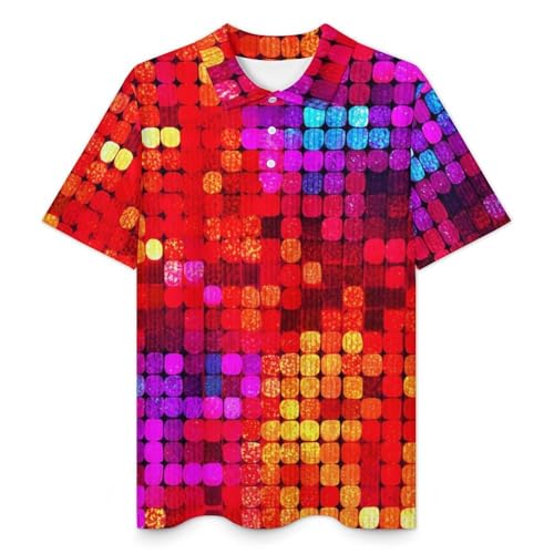 Mens Disco Shirt 60s 70s Sequins Print Short Sleeve Collared Golf Top Moisture Wicking Summer Polo T-Shirt3
