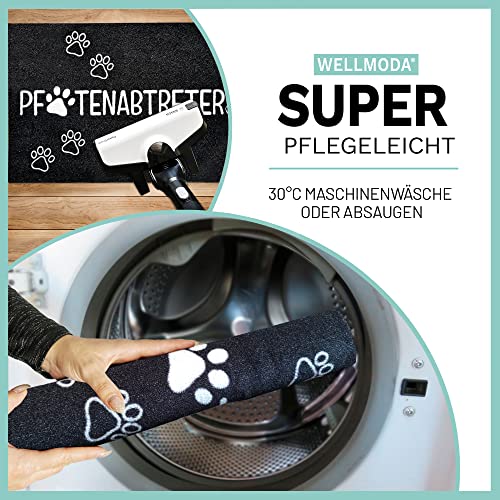 WELLMODA® Premium Fussmatte I „Pfotenabtreter“ I Rutschfest & Waschbar I Geschenkidee für Tierliebhaber I Lustige Pfoten Fußmatte für außen & Innen I Made in Germany I 40x60 cm (Schwarz/6mm)