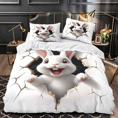 Housse de couette avec fermeture éclair lapin 3D contre lit défait - 2
