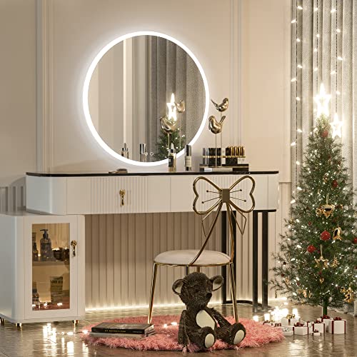 Keonjinn LED Round Mirror 40 Inch Round Bathroom Vanity Mirror Large Round Mirror with Lights