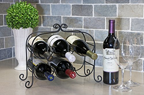 KitchenEdge Annabel 6 Bottle Metal Wine Rack for Tabletop or Countertop, Free Standing, Metal (Black)