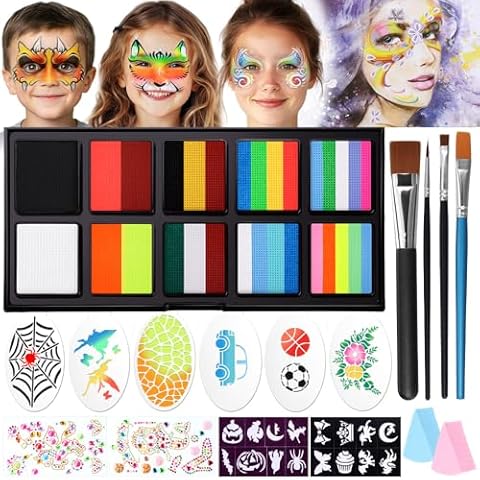 Janolia Face Painting Kit for Kids, Rainbow Face Paint Kit, Water Activated Face Paint, Split Cake Face Paint Body Paint, Ideal Facepaint Makeup Kit for Kids Party Halloween Carnival Easter Cover