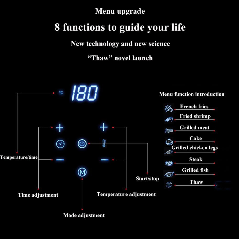 Air fryer control panel with temperature, time, mode, and start/stop buttons