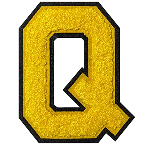 2Pcs Yellow/Black Chenille Letter, 4.5" Iron on Letters Patches, Chenille Stitch Varsity Letter Patches for Clothing (Q)