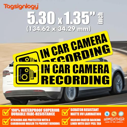 Image of (2 pcs) In Car Camera Recording Dash Cam on Board Safety Notes for Passenger & Driver UB LY Taxi Car Service Warning Sign UV Weatherproof Waterproof Vinyl Stickers (Yellow)