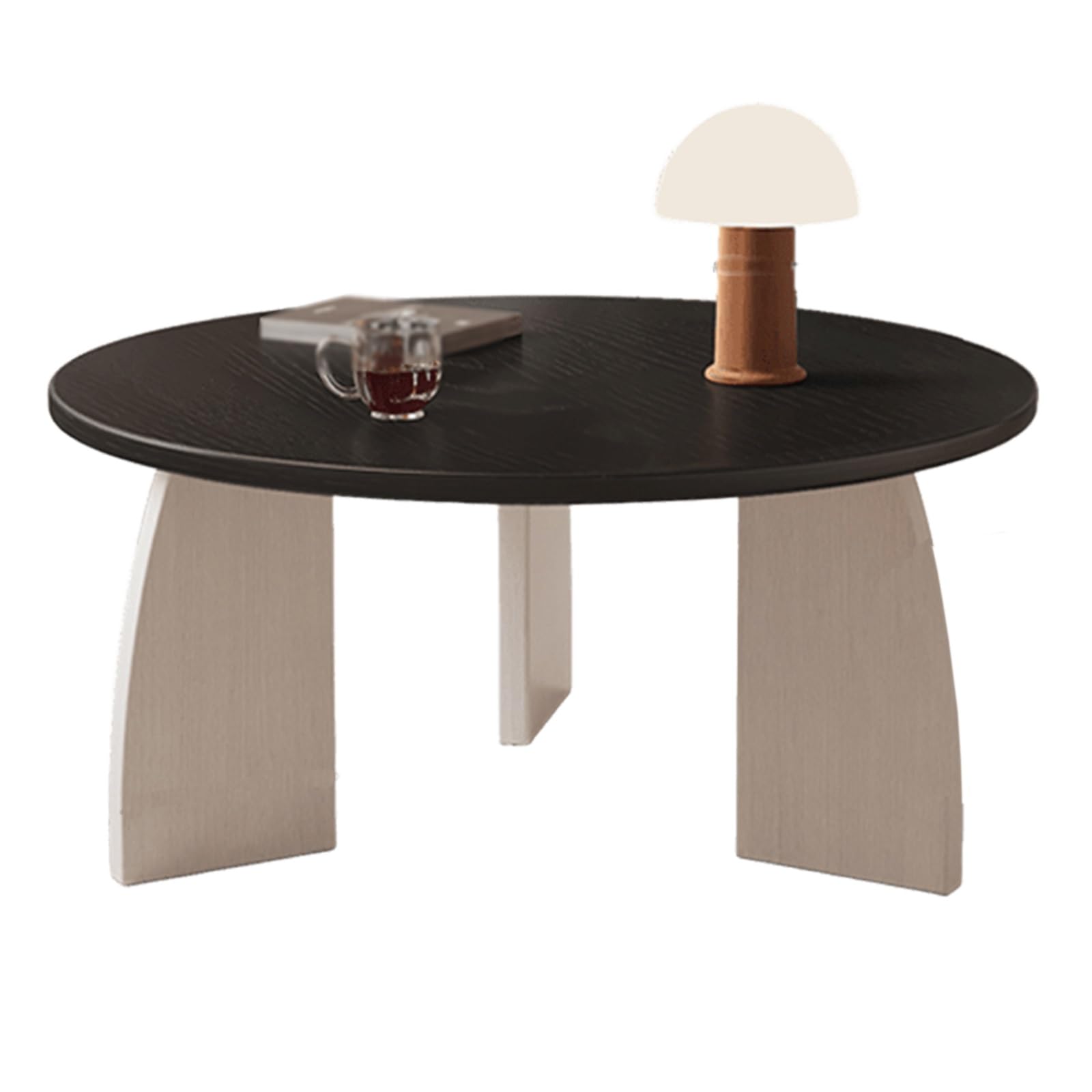 Stół do Salonu Retro Okrągły Lite Drewno Pogrubiony Stolik Kawowy Szeroki Blat Stylowe Nogi z Litego Drewna Solidny i Wytrzymały Stolik Pomocniczy do Salonu, Biura(Black,70 * 42cm)