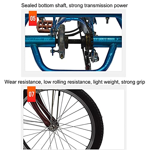Triciclo para adultos con asiento ajustable, pedales y tres ruedas de 20 pulgadas para hombres y mujeres, bicicleta playera completa con canasto, luces y timbre miniatura 4