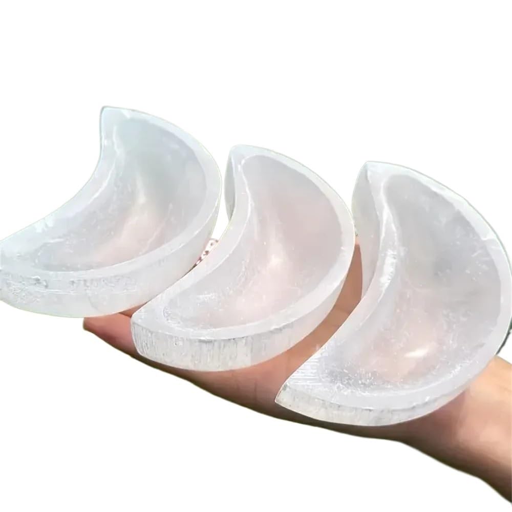 AARTERZZA 1pc 8-10cm Selenite Half Moon Charging Bowl Stone Decorative Plate with Smooth Curved Edge