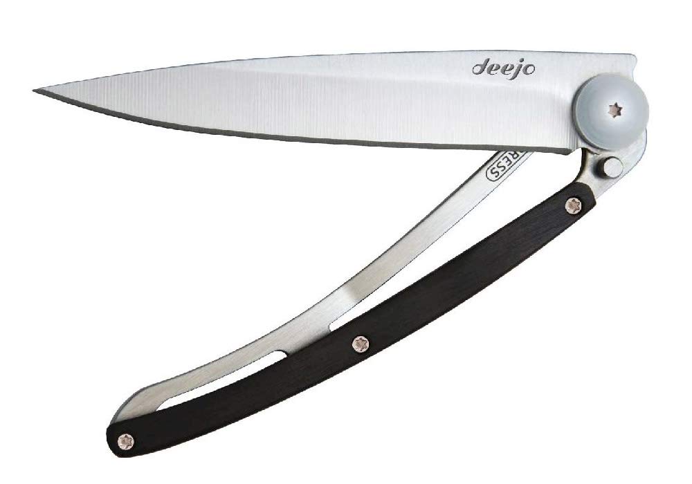 Deejo Ultra Lightweight Folding Pocket Knife with Belt Clip - Ebony Version 1.3 oz - Fine, Sharp Blade - Stainless Steel - Elegant and Modern Design