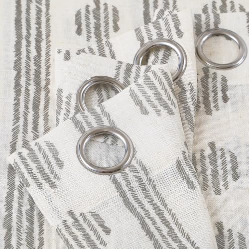 Rideaux semi-transparents rayés lin bohème gris beige 127x243