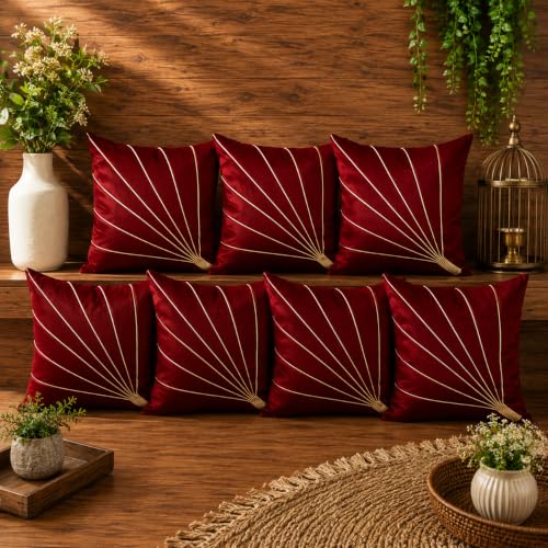 Image of Noor Silk Cushion Covers Pack of 7 | 16x16 Inches, Maroon