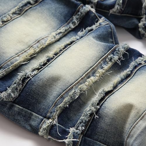 Men Distressed Straight Leg Jeans Slim Fit with Holes Denim Pants Stacked Ripped Skinny Stretch Jean4