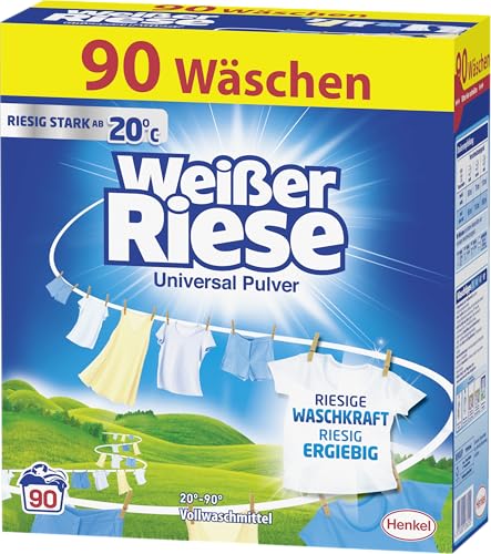 Weißer Riese Universal Pulver (90 Waschladungen), Vollwaschmittel mit riesiger Waschkraft schon ab 20° C, riesig ergiebiges Waschpulver, ideal für Familien mit Kindern