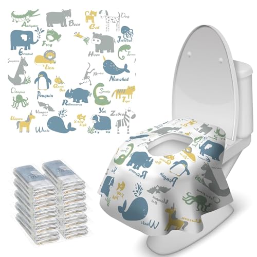 Image of Blissful Diary 20 Pcs Toilet Seat Covers Disposable for Toddlers & Adults, Extra Large Waterproof, Portable Package for Travel, Kids Potty Training