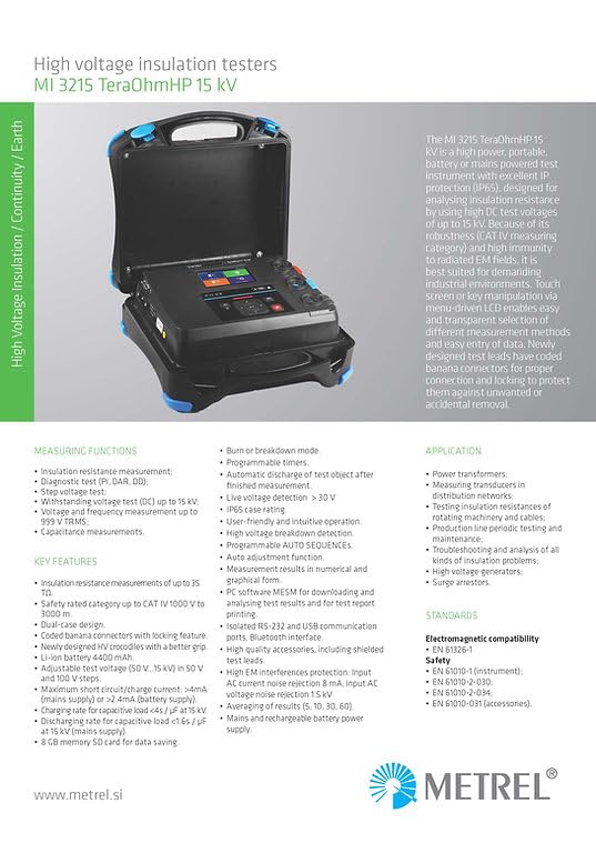 Metrel MI 3215 TeraOhmHP 15 kV Insulation Tester Megohmmeter