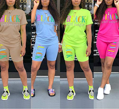 Uni Clau Women's Letter Two-Piece Outfit Tracksuit - Casual Short Sleeve T-Shirts Bodycon Shorts Set Jumpsuit Rompers Green #TOP3