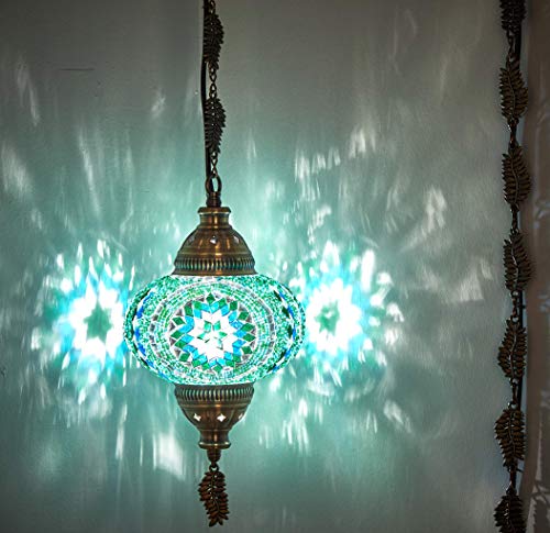 (20 Colors) DEMMEX 2019 Swag Plug in Turkish Moroccan Mosaic Ceiling Hanging Light Lamp Chandelier Pendant Fixture Lantern, Hardwired OR Plug in with 15feet Cord & Chain (PlugIn5)