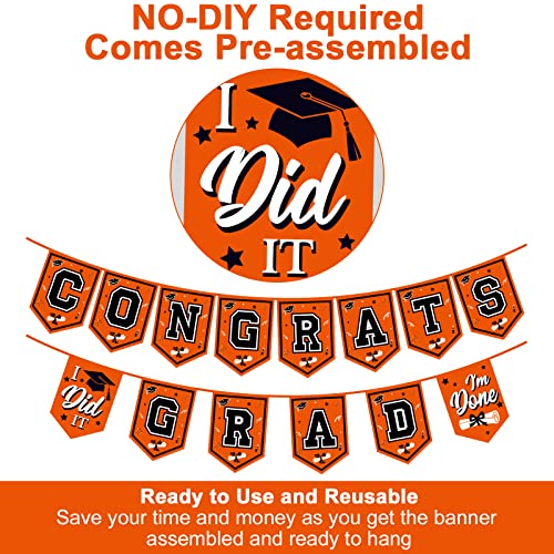 Image of 2026 Orange Graduation Banner - No DIY Required Party Supplies Decorations for College, High School (Orange and Black Congrats Grad)