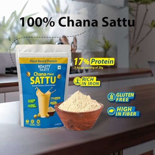 Image of Roasty Tasty Chana Sattu Powder | Plant Based Protein | Energy Booster | High in Protein | High in Fiber | Healthy Food | Roasted Chana | Chana Flour | Sattu Atta | Gluten Free | 500 gm