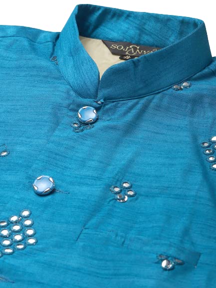 Image of SOJANYA (Since 1958, Men's Silk Blend Grey Kurta Pyjama & Silk Blend Jacket Combo