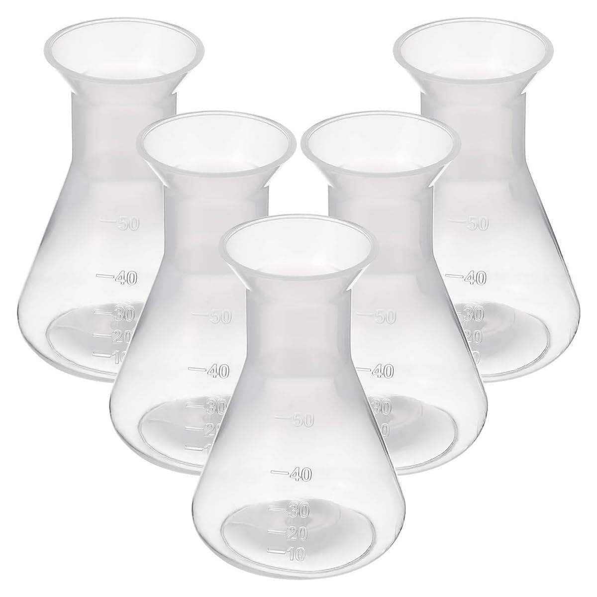 5 Pezzi Matracci Conici in Plastica Graduati 50ml - Attrezzatura di Laboratorio per Esperimenti Scientifici