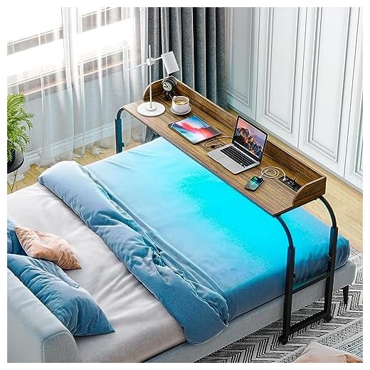 Gurexl LED Overbed Table up to 83'' with Charging Station,3 Color Dimmable Over Bed for Laptop, Eating,Adjustable Height and Width Office Desk with Human Body Sensor and 4 Wheels