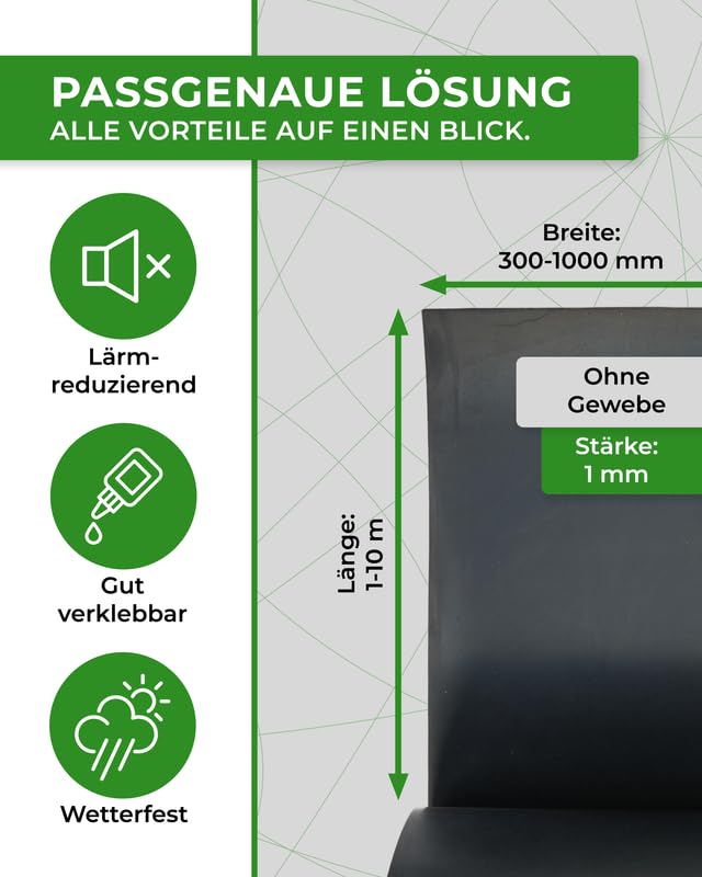 Diansa – Gummimatte ohne Gewebe Größe 1000 x 500 mm, Stärke 1 mm Vollgummi Hartgummi Bodenbelag Meterware – Gummirolle in Industriequalität – Gummi-Bodenbelag als Gummiunterlage für Innen & Außen