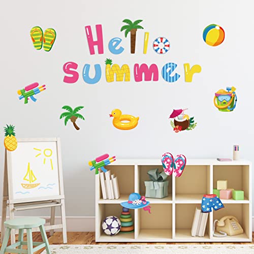 67 Pcs Hello Summer Cutouts, Summertime Bulletin Board Decoration Hawaiian Luau Beach Accents Diy Paper Cutouts With 100Pcs Glue Points Seasonal Classroom Decor For School Kindergarten Party Supplies #TOP5
