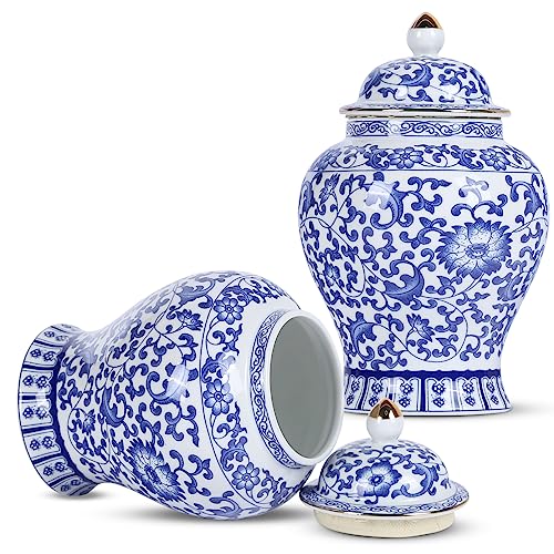 Chinoiserie Ginger Jar 2pcs Set - Chinese Blue and White Porcelain Home Decorative Storage Jar with Lid(Branches set)